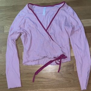 Anthropologie Wrap Top with Tie, Color: Pink, Size: Large